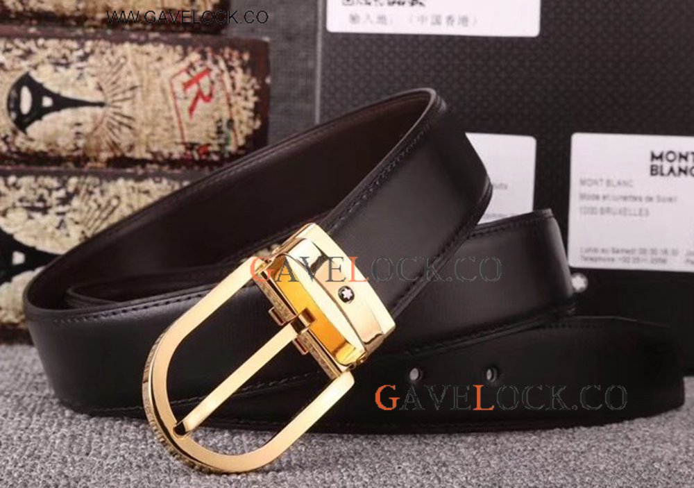 Mont Blanc Belt Replica/ Smooth Belt With Horseshoe Gold Buckle Mont Blanc Belt Replica/ Smooth Belt With Horseshoe Gold Buckle